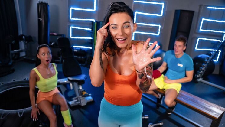 Fitness Rooms – Big cock gym threesome with babes