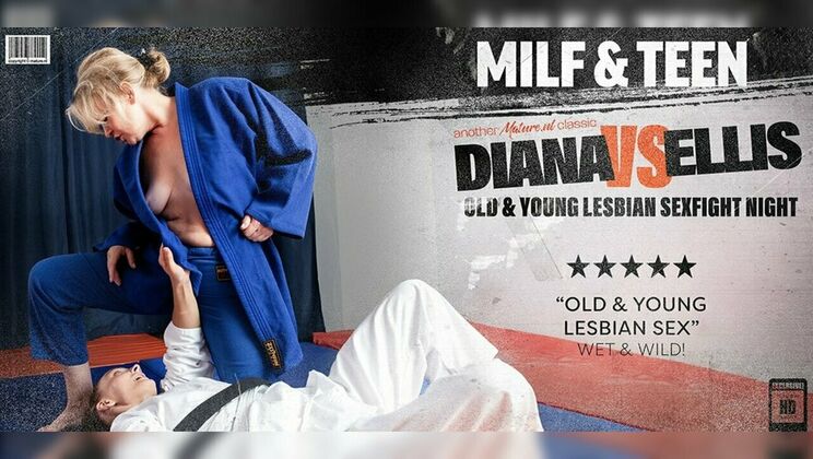 Mature.nl – 57 year old MILF Diana gets wet with 26 year old Ellis in this old & young lesbian sexfight match
