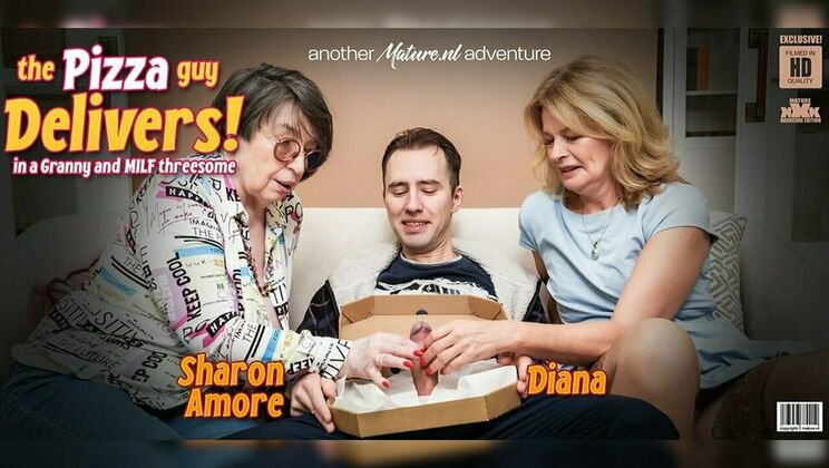 Mature.nl – Blonde MILF Diana and 76 year old granny Sharon Amore share a young delivery guy in a gardcore three
